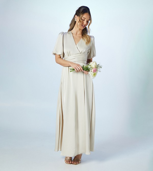Puff Sleeves A Line Skirt Bridesmaids Dress