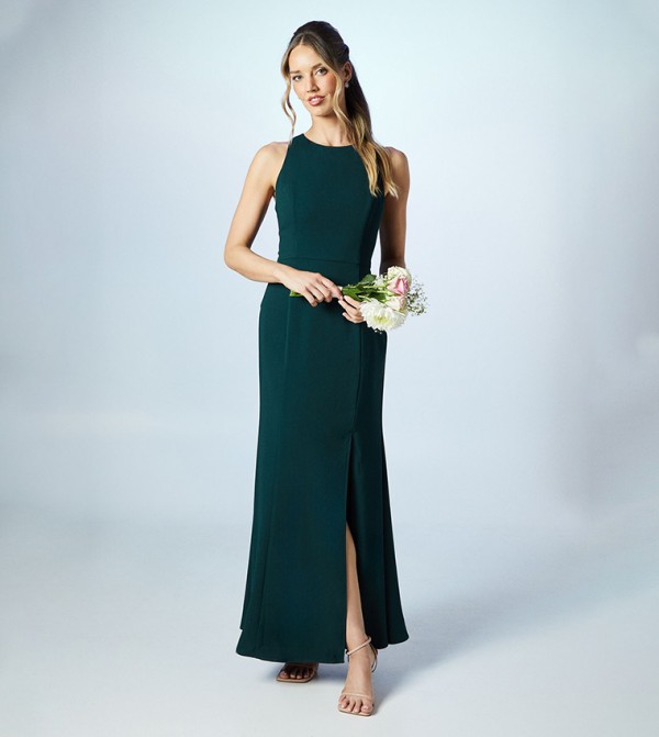 Cross Back Crepe Bridesmaids Dress