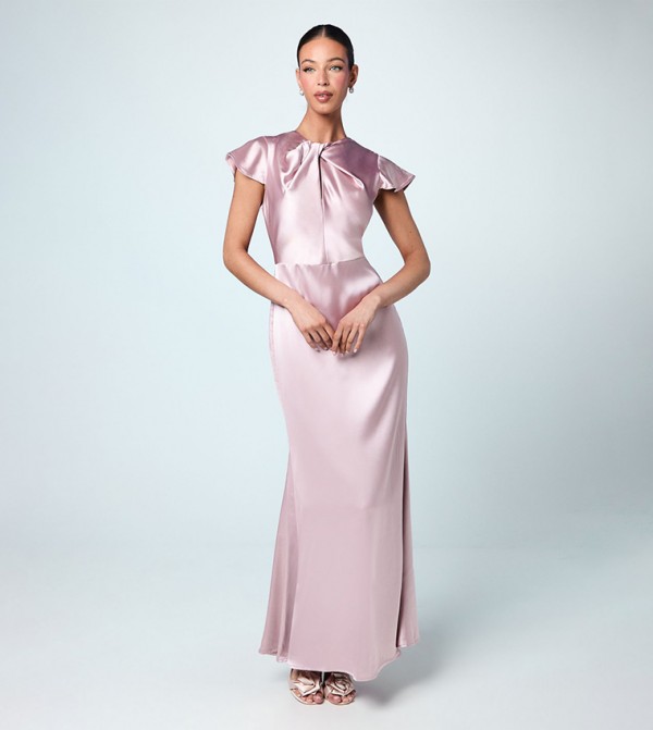 Keyhole Detail Satin Bridesmaids Maxi Dress