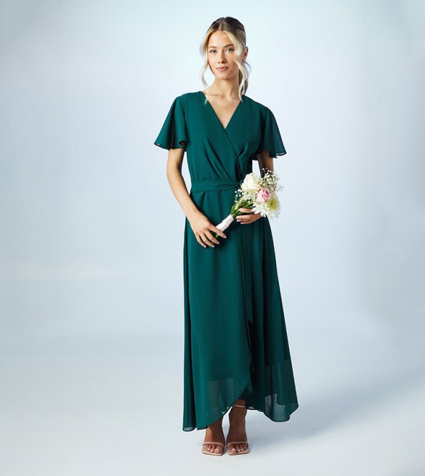 Georgette Waterfall Wrap Bridesmaids Maxi Dress