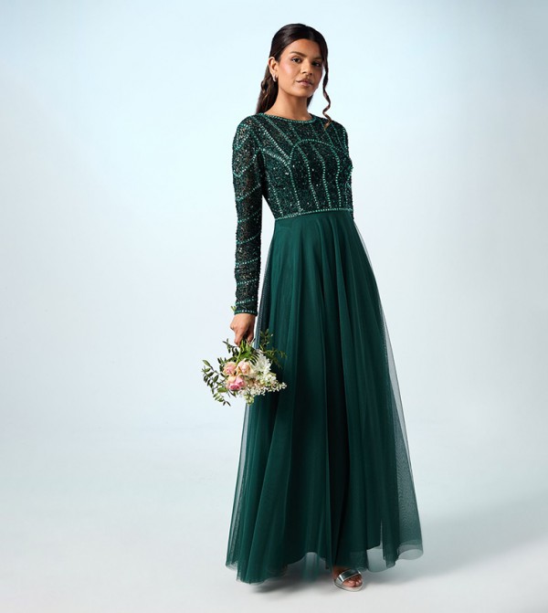 Petite Mixed Gem Tulle Skirt Bridesmaid Dress