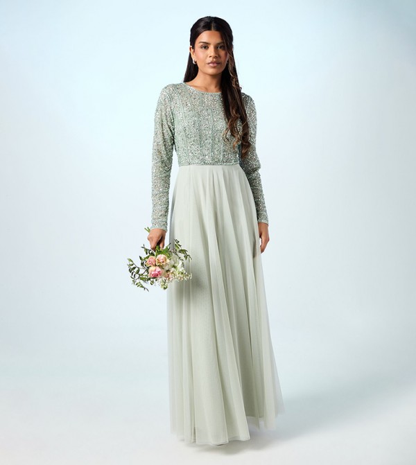 Petite Mixed Gem Tulle Skirt Bridesmaid Dress