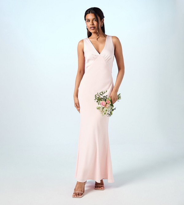 Petite Tie Back Detail Satin Bridesmaids Dress