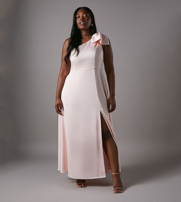 Curve Bow On Shoulder A-Line Skirt Bridesmaids Maxi Dress