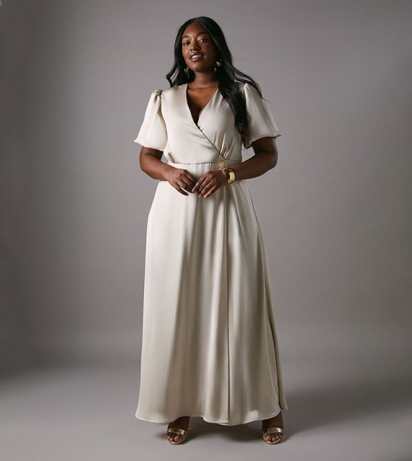 Curve Puff Sleeves A-Line Skirt Bridesmaids Dress