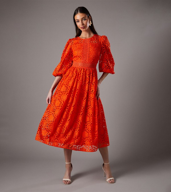 Buy Coast Lisa Tan Tie Shoulder Pleated Cotton Midi Dress In