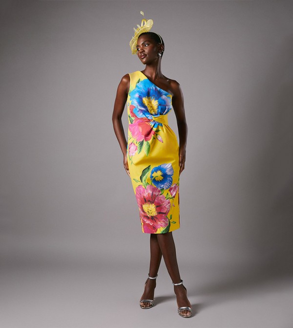 One Shoulder Floral Pencil Dress