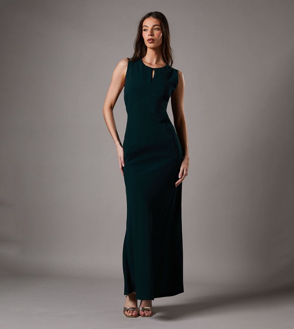 Keyhole Neck Crepe Maxi Dress