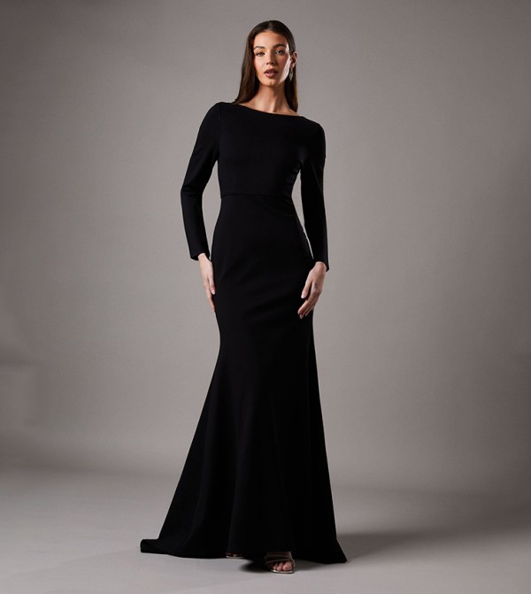 Boatneck Long Sleeves Maxi Dress