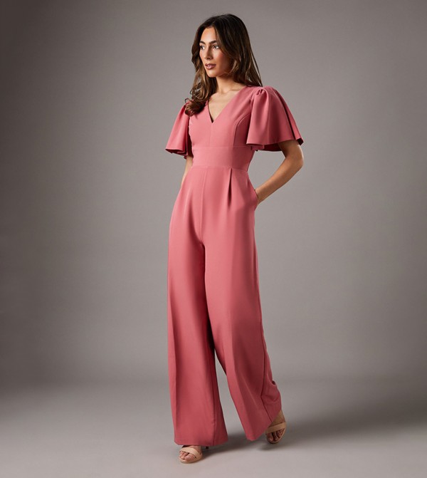 Flutter Sleeves Plunge Jumpsuit
