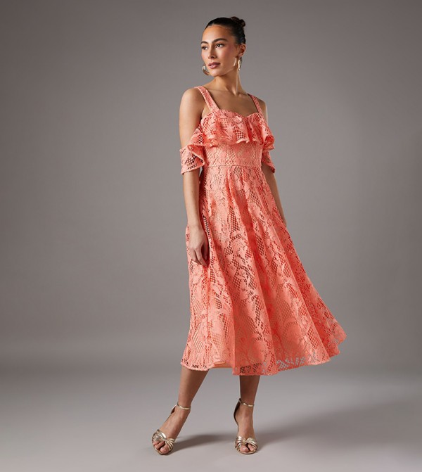 Off The Shoulder Lace Fit and Flare Dress