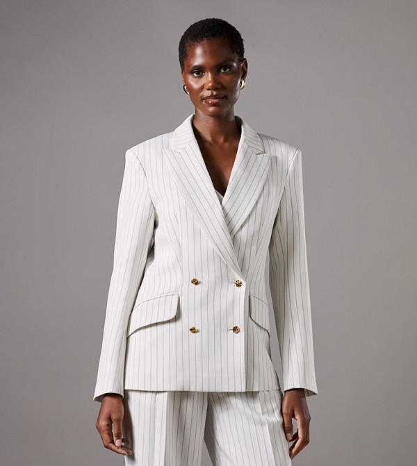 Pinstriped Double Breasted Blazer