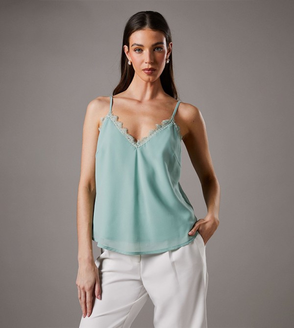 Lace Trim Shoulder Strap Top