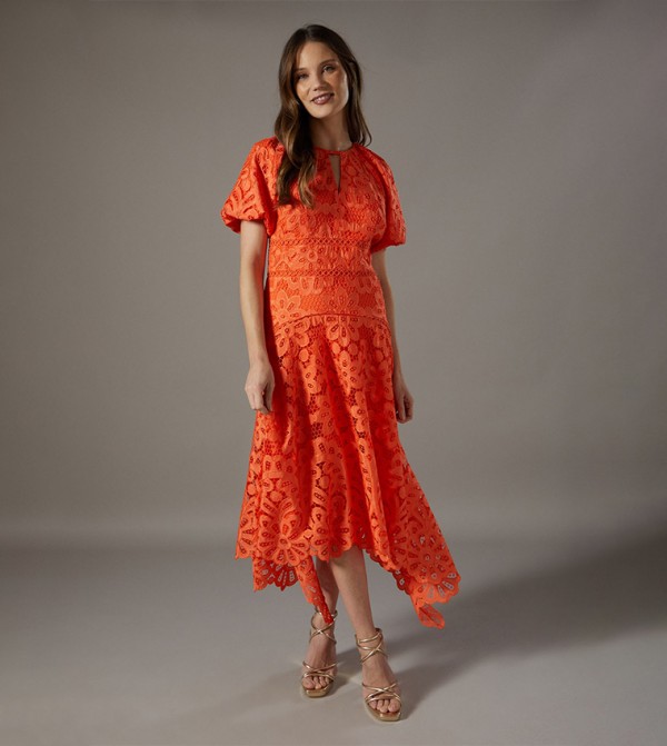 Lace Detail High Low Midi Dress