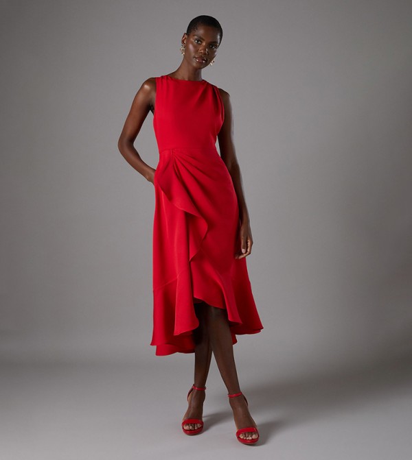 Waterfall Crepe Sleeveless Midi Dress