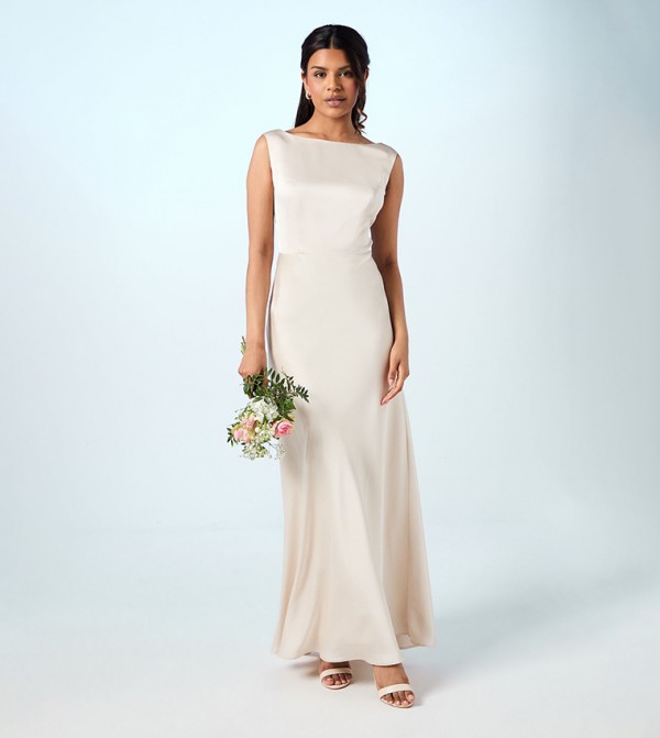 Petite Sleeveless Satin Bridesmaids Dress