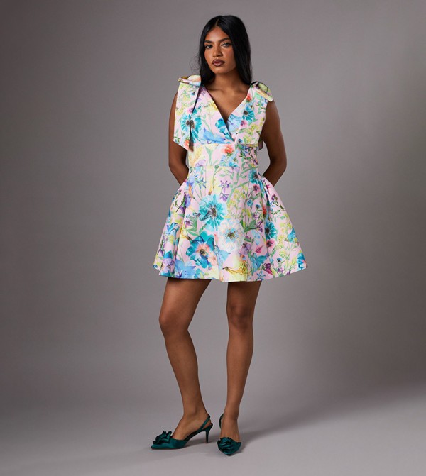 Petite Skater Mini Dress with Bow Straps