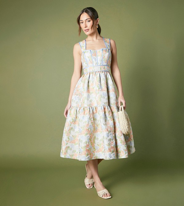 Sweetheart Neckline Seam Detail Jacquard Dress