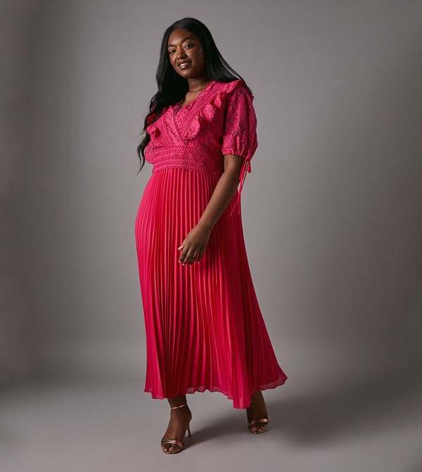 Curve Lace Top Frill Midi Dress