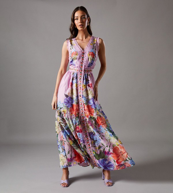 Floral Printed Button Through Maxi Dress