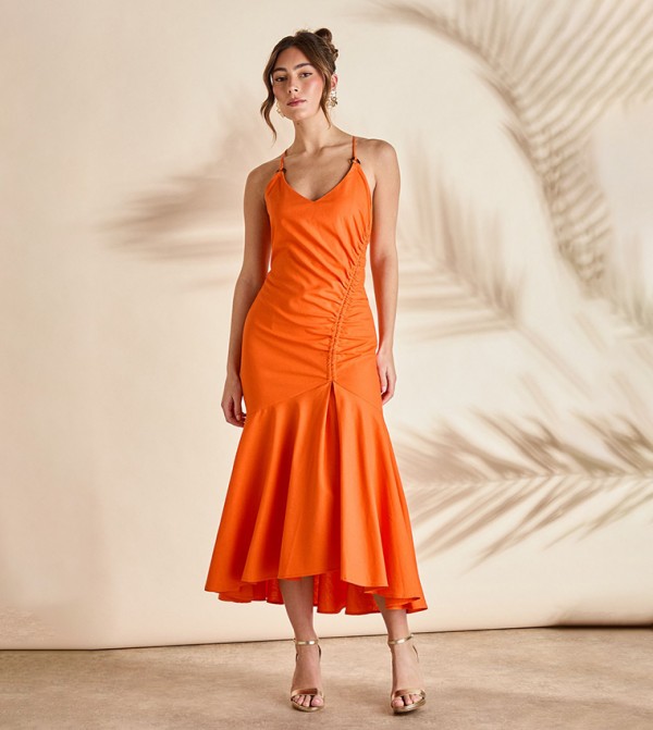 Strappy Ruched Midaxi Dress