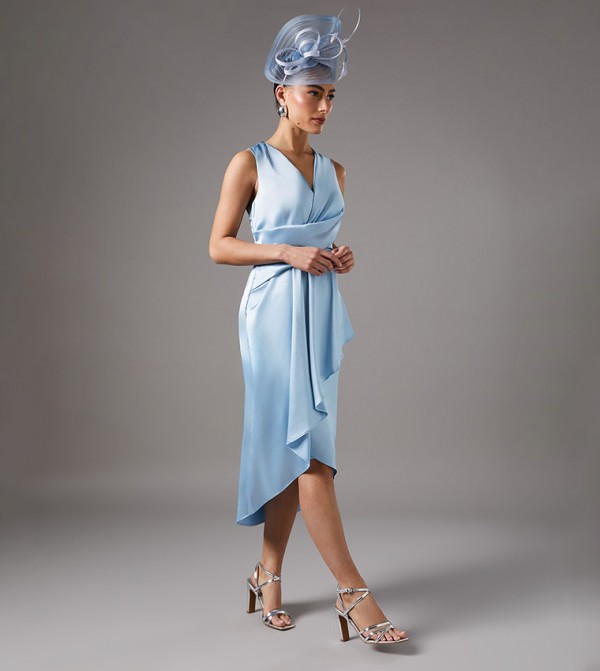 V-Neck Asymmetric Hem Midi Dress