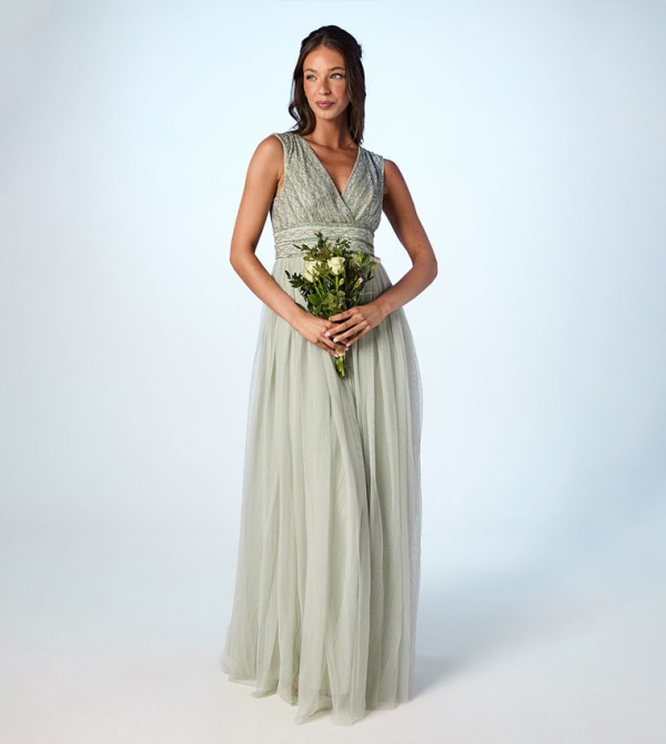 Beaded Sleeveless Maxi Bridesmaids Dress