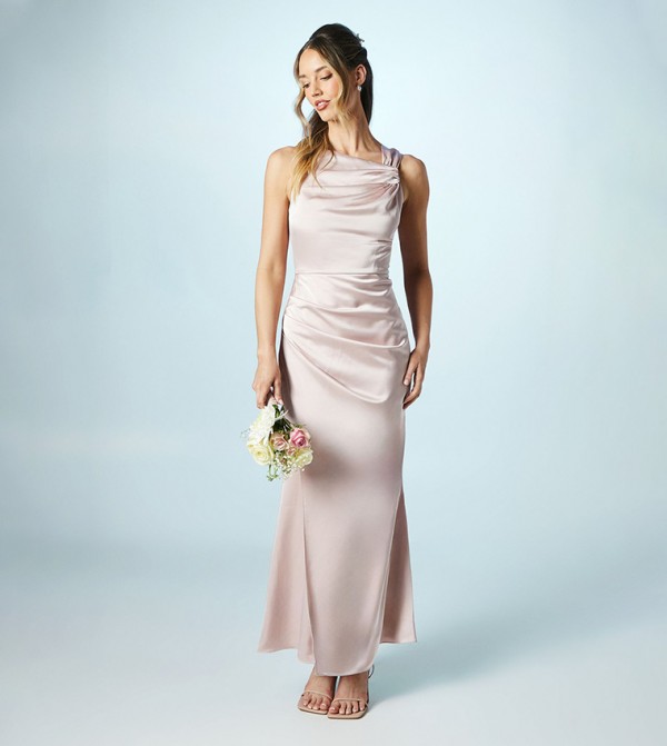 Shoulder Detail Satin Maxi Bridesmaids Dress