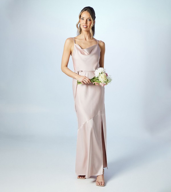 Cowl Neck Satin Slip Bridesmaids Maxi Dress