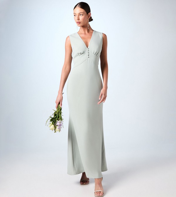 V-Neck Empire Seam Crepe Bridesmaid Dress