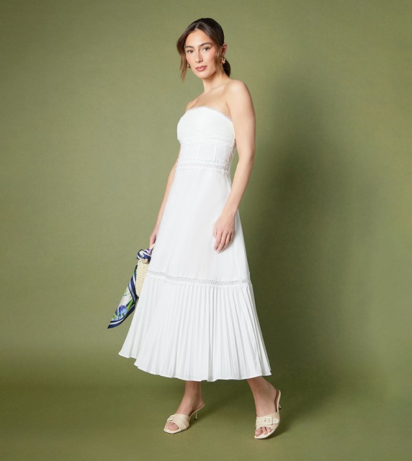 Pleated Hem Bandeau Midi Dress