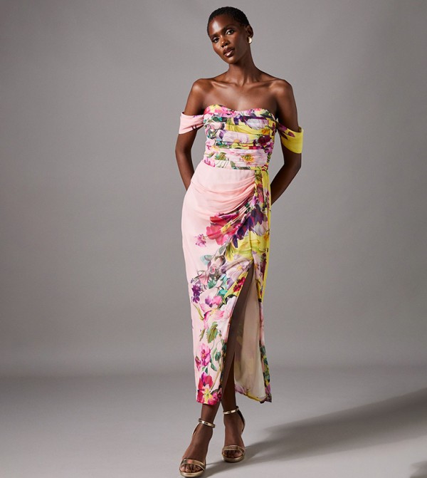Off Shoulder Drape Chiffon Dress