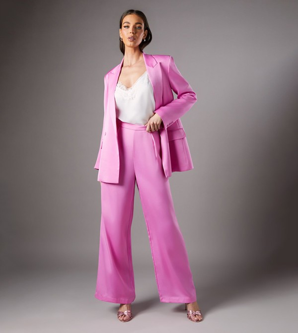 High Waist Satin Flared Trousers