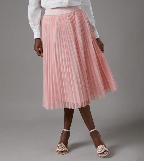 Tulle Pleated Midi Skirt