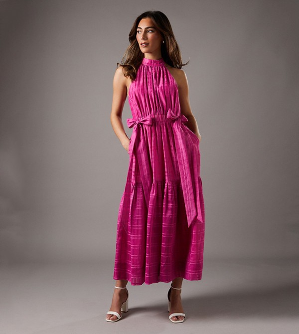 Halter Neck Organza Midaxi Dress with Tie Detail
