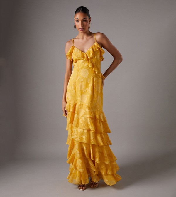 Strappy Frill Tiered Hem Maxi Holiday Dress