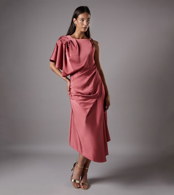 Asymmetric Pleated Midi Dress