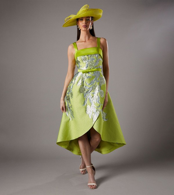 Jacquard Bow Belted Princess Midi Dress