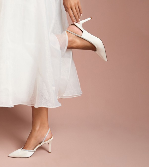 Wide Fit Sabrina Bridal Satin Diamante Trim Slingback Pumps