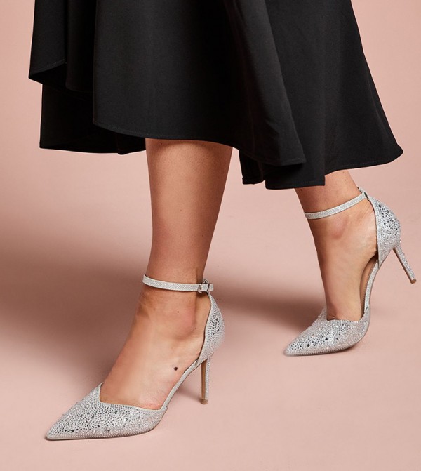 Wide Fit Tanisha Diamante Ankle Strap Pumps