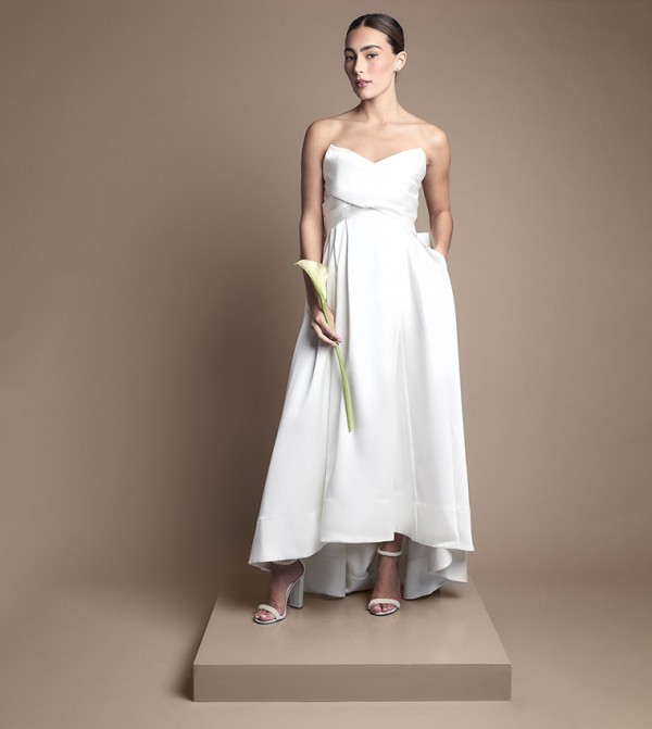 Bandeau High Low Satin Wedding Dress