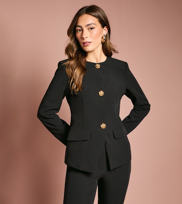 Rose Button Long Sleeves Tailored Jacket