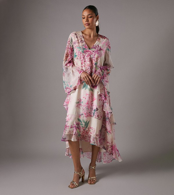 Printed Long Sleeves Chiffon Volume Maxi Dress