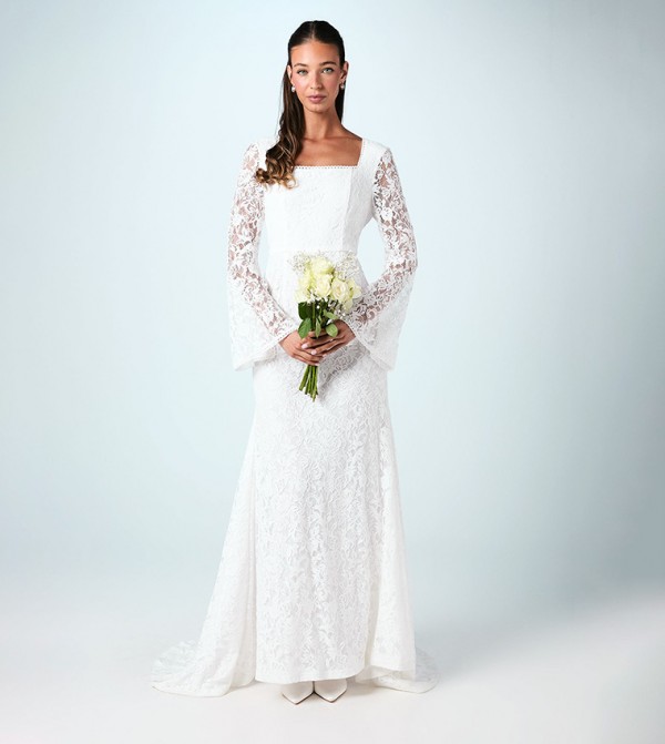 Lace Flare Sleeves Maxi Wedding Dress