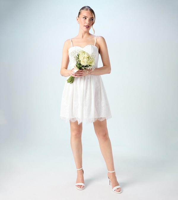 Embellished Lace Bandeau Bridal Mini Dress