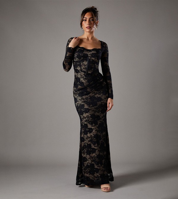 Lace Long Sleeves Maxi Party Dress