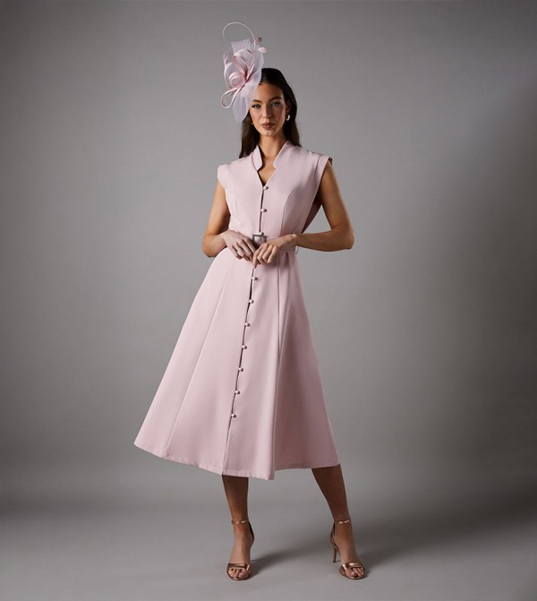 Sleeveless Button Through Midi Dress With Belt