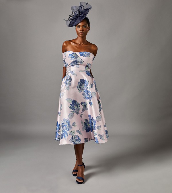 Jacquard Off Shoulder Midi Dress