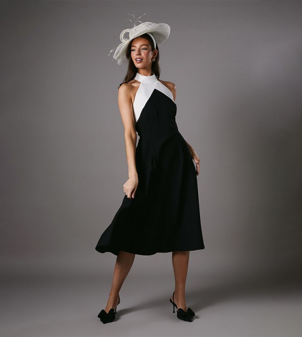 Sleeveless Halter Neck Midi Dress With Bow Back
