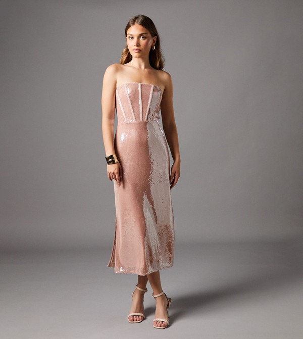 فستان ميدي كورسيه باندو مرصع بالترتر